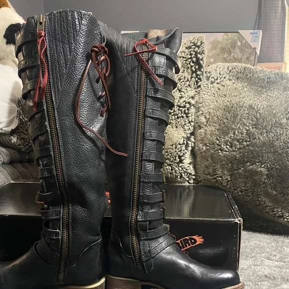 Freebird Black Over the Knee Boots with Buckle Details - Picture 2 of 3